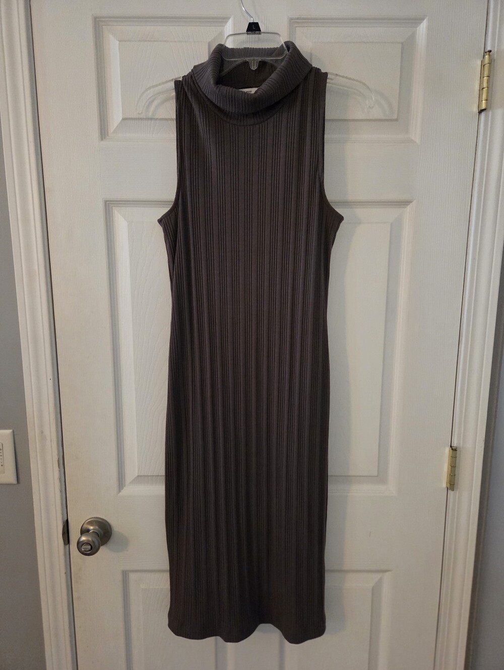 Nine West Sleeveless Ribbed Turtleneck Midi Dress - Gray